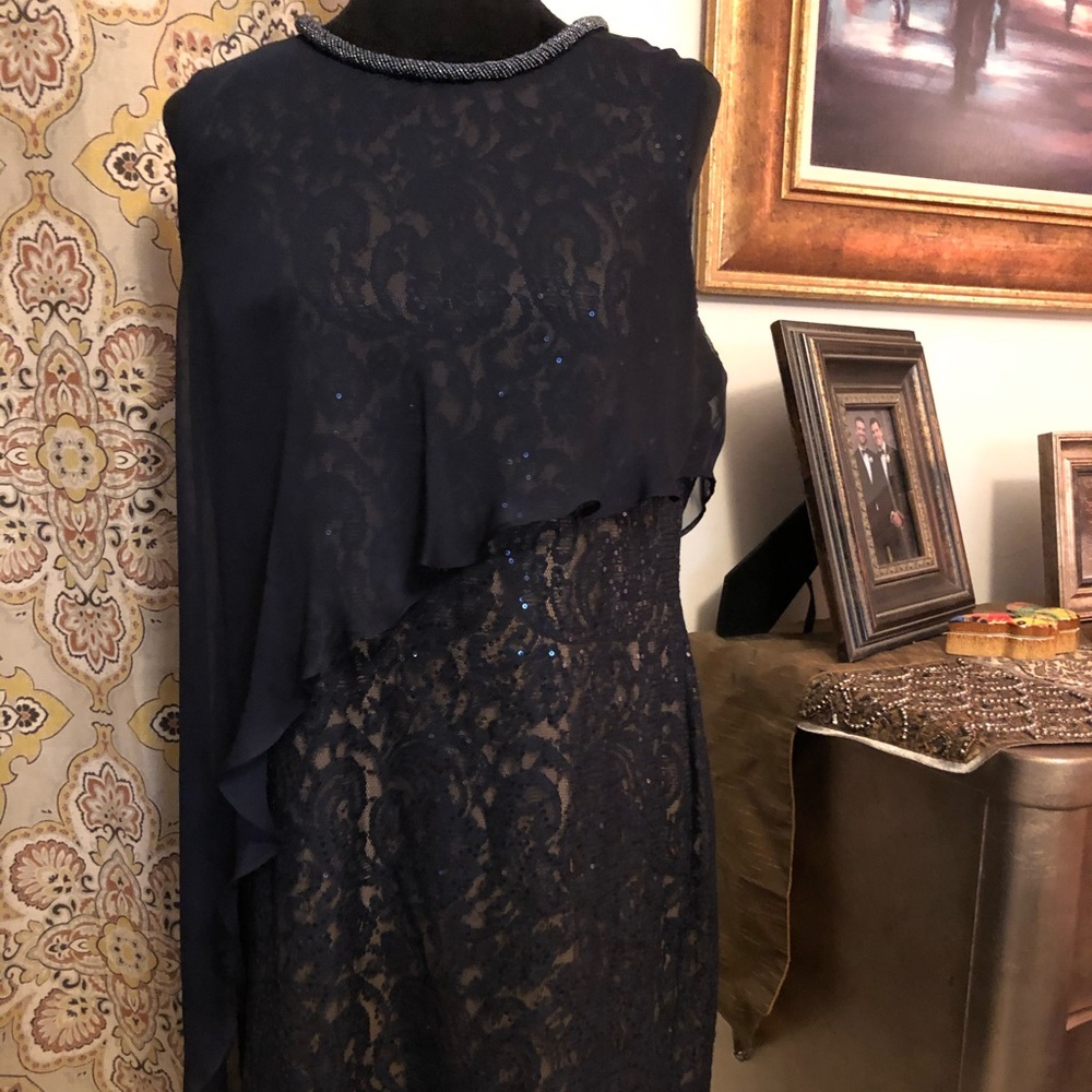 Navy Lace Cocktail Dress with Overlay